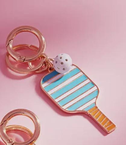 Striped Pickleball Paddle Keychain - Turqouise