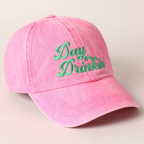 Day Drinkin' Text Embroidered Baseball Cap