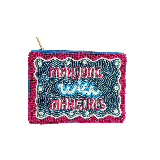 Ladies Mahjong With Mah Girls Beaded Coin Purse
