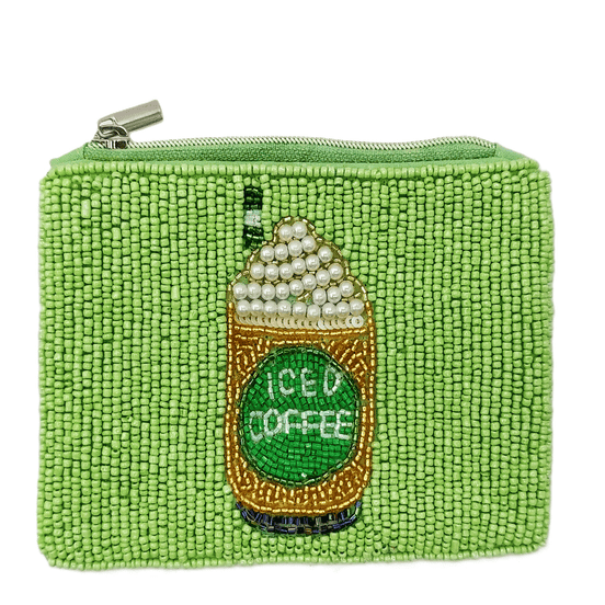 Ladies Iced Coffee Themed Fully Beaded Coin Purse