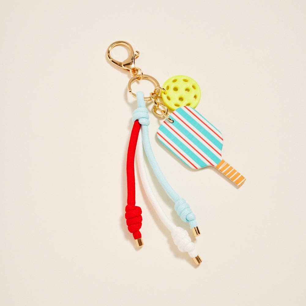 Leather Pickleball Paddle Rope Bag Charm Keychain