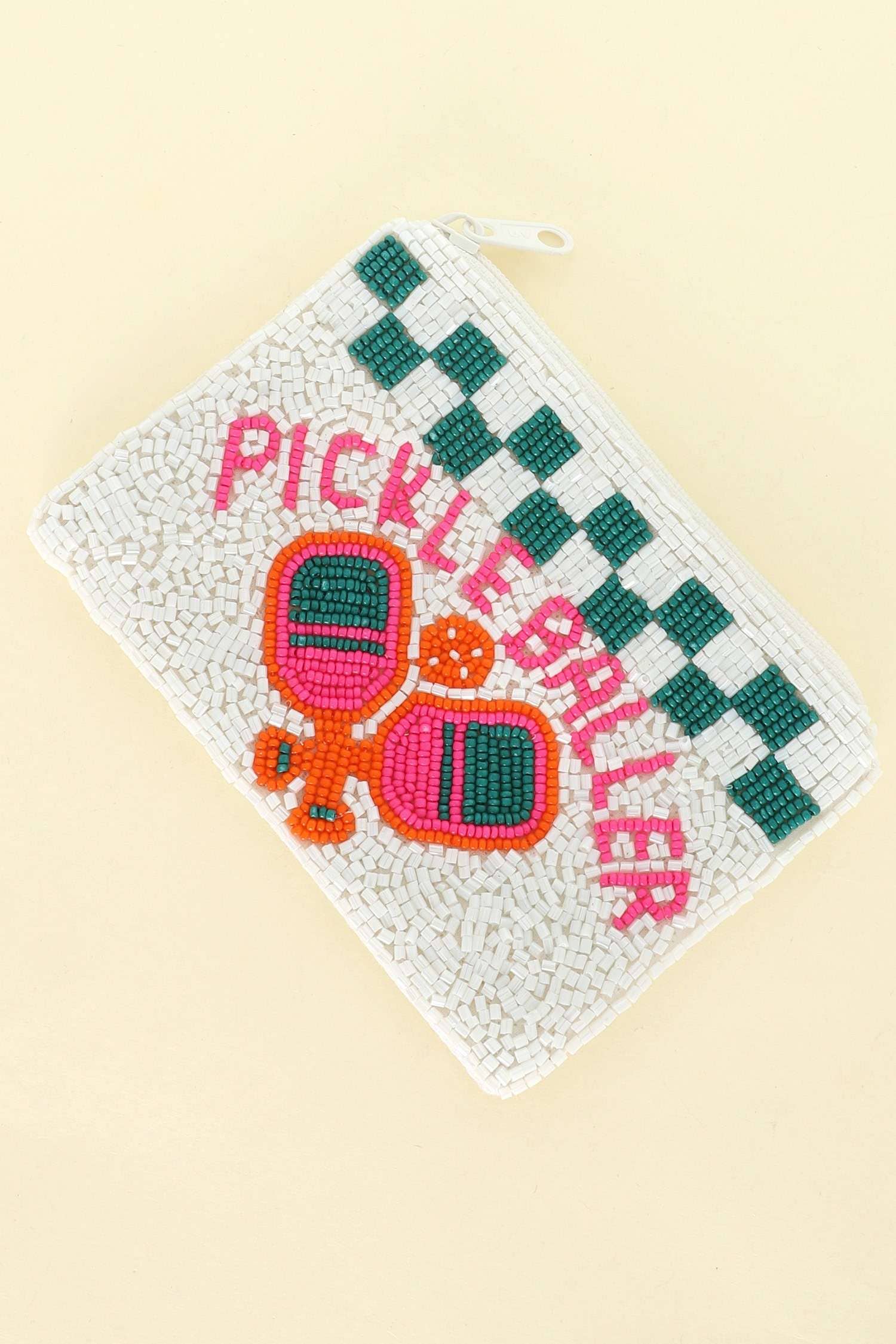 PICKLE BALLER CHECKERED BEADED ZIPPER COIN BAG BAG14407