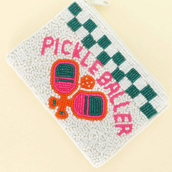PICKLE BALLER CHECKERED BEADED ZIPPER COIN BAG BAG14407