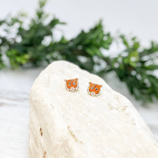 Tiger Enamel Stud Earrings