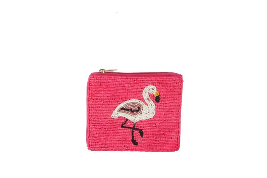 Ladies  Fuchsia FLAMINGO Fully Beaded Coin