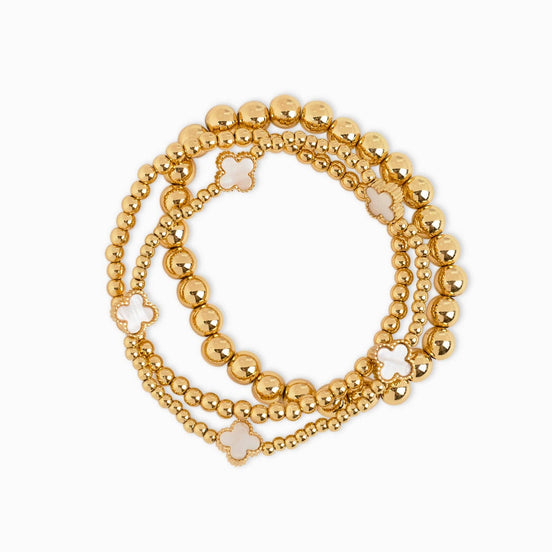 MOP Clover Stretch Beaded Bracelets, Set of 3
