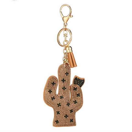 Rhinestone Cactus Shape Tassel Key Chain