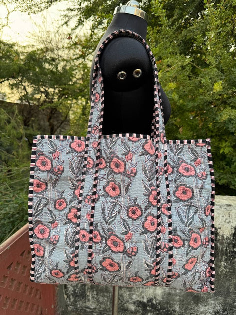 Indian Cotton Bag Shoulder Bag Floral Print Quilted Tote Bag