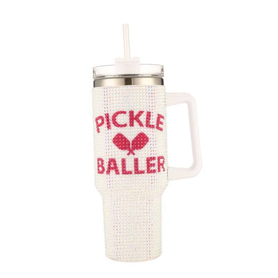 Ladies Blinged out PICKLE BALLER Themed Tumbler Cup