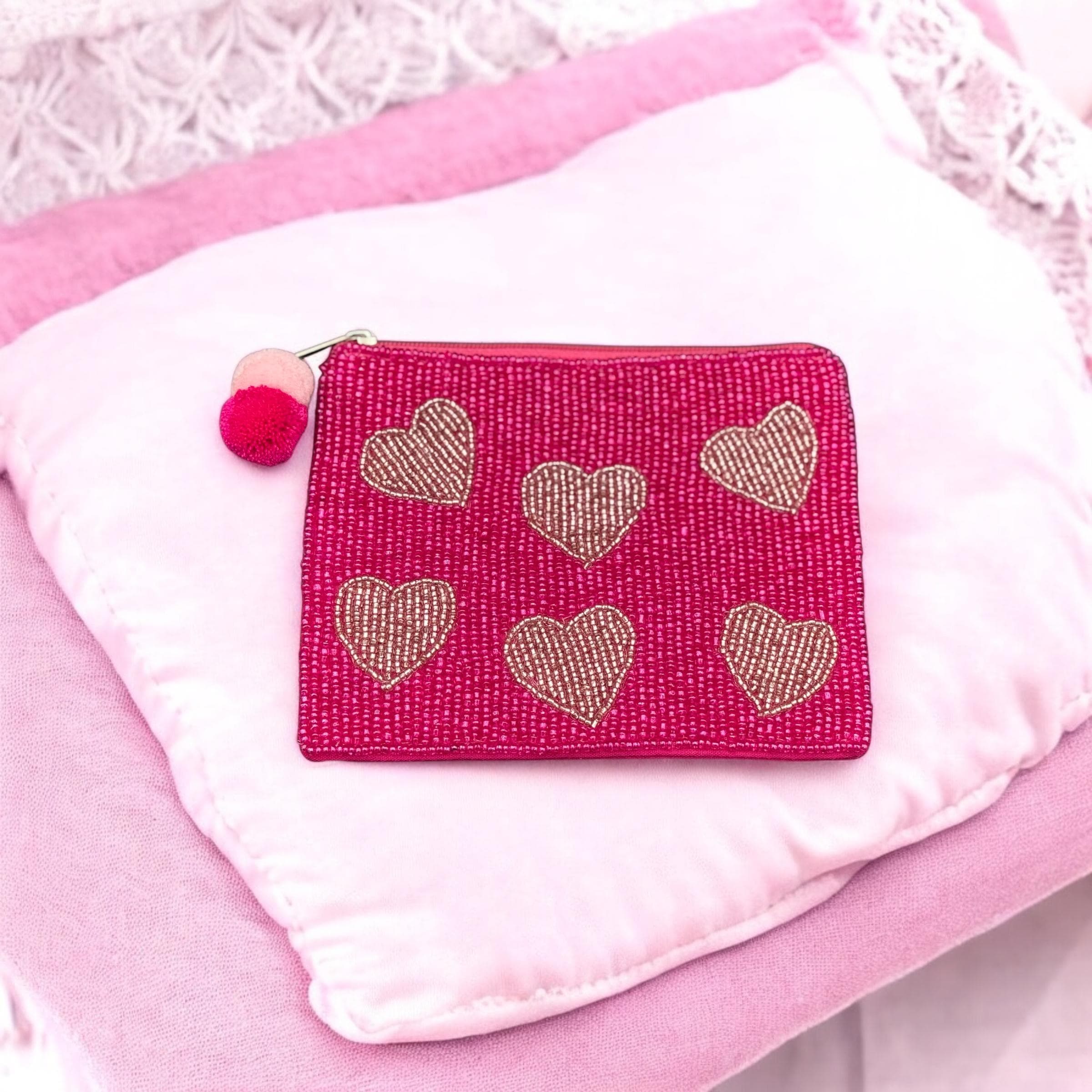 Hearts Beaded Coin Purse