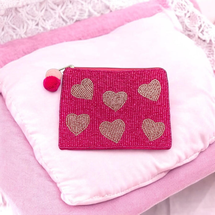 Hearts Beaded Coin Purse