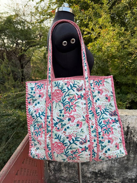 100% Cotton Floral Print Bag Women Shopping Bag Quilted Bags