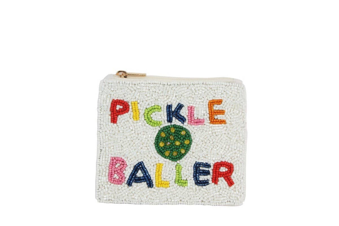 Ladies Fully Beaded White Baller Theme Coin Purse