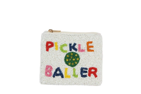 Ladies Fully Beaded White Baller Theme Coin Purse