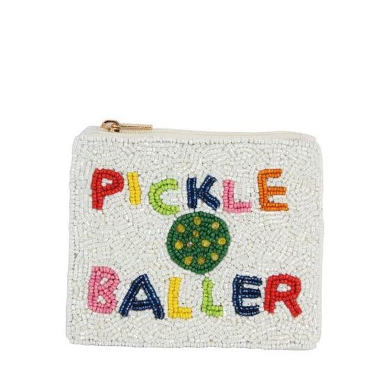 Ladies Fully Beaded White Baller Theme Coin Purse