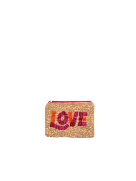 PINK/ORAGNE LOVE BEADED MINI POUCH