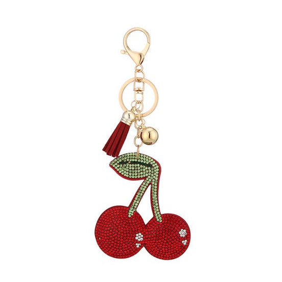 Ladies Rhinestone Cherries Themed Keychain 