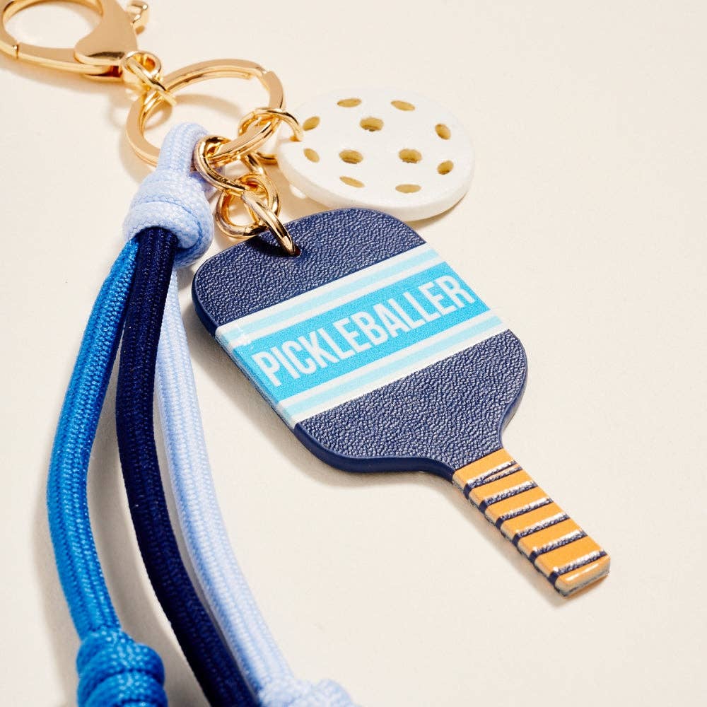 Leather Pickleball Paddle Rope Bag Charm Keychain