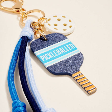 Leather Pickleball Paddle Rope Bag Charm Keychain