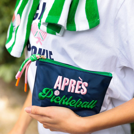 "APRÈS PICKLEBALL" SMALL ZIP POUCH, NAVY