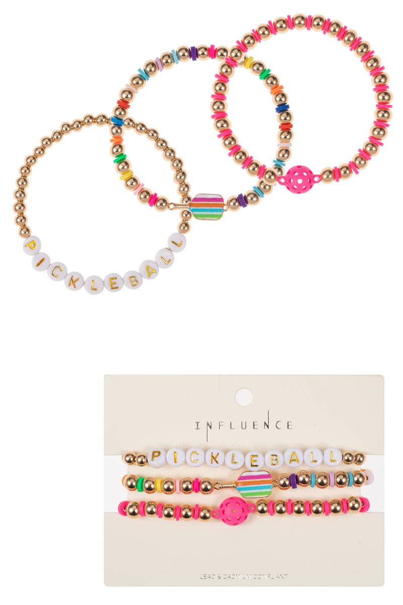 Sports Pickleball Shaped 3 Set Stretch Bracelet