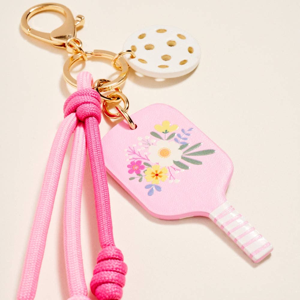 Leather Pickleball Paddle Rope Bag Charm Keychain