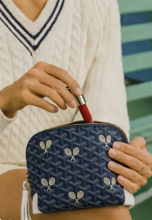 Whimsy Tennis Print Pouch - Navy/White