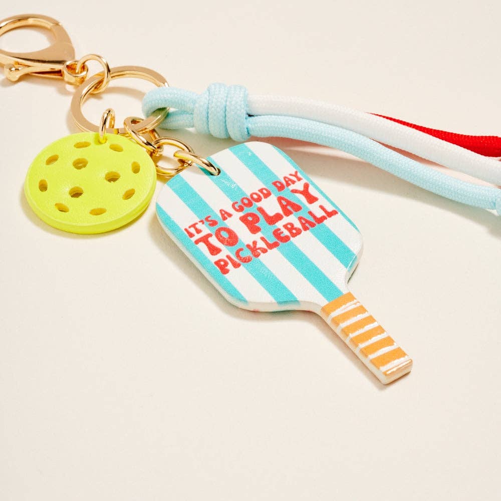 Leather Pickleball Paddle Rope Bag Charm Keychain