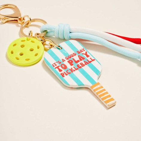Leather Pickleball Paddle Rope Bag Charm Keychain