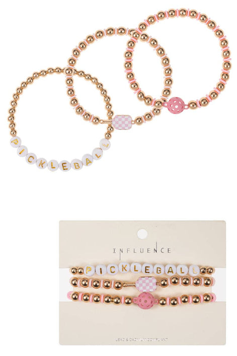 Sports Pickleball Shaped 3 Set Stretch Bracelet