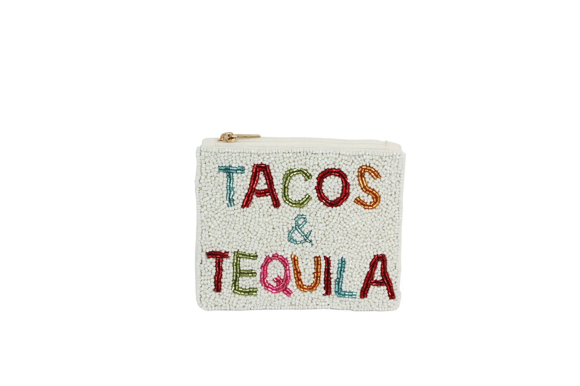 Tacos And Tequila Bold Letters Beaded Coin Purse