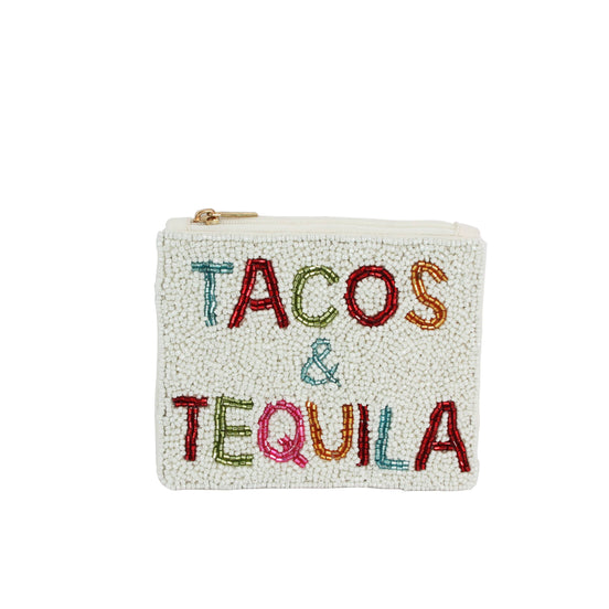 Tacos And Tequila Bold Letters Beaded Coin Purse