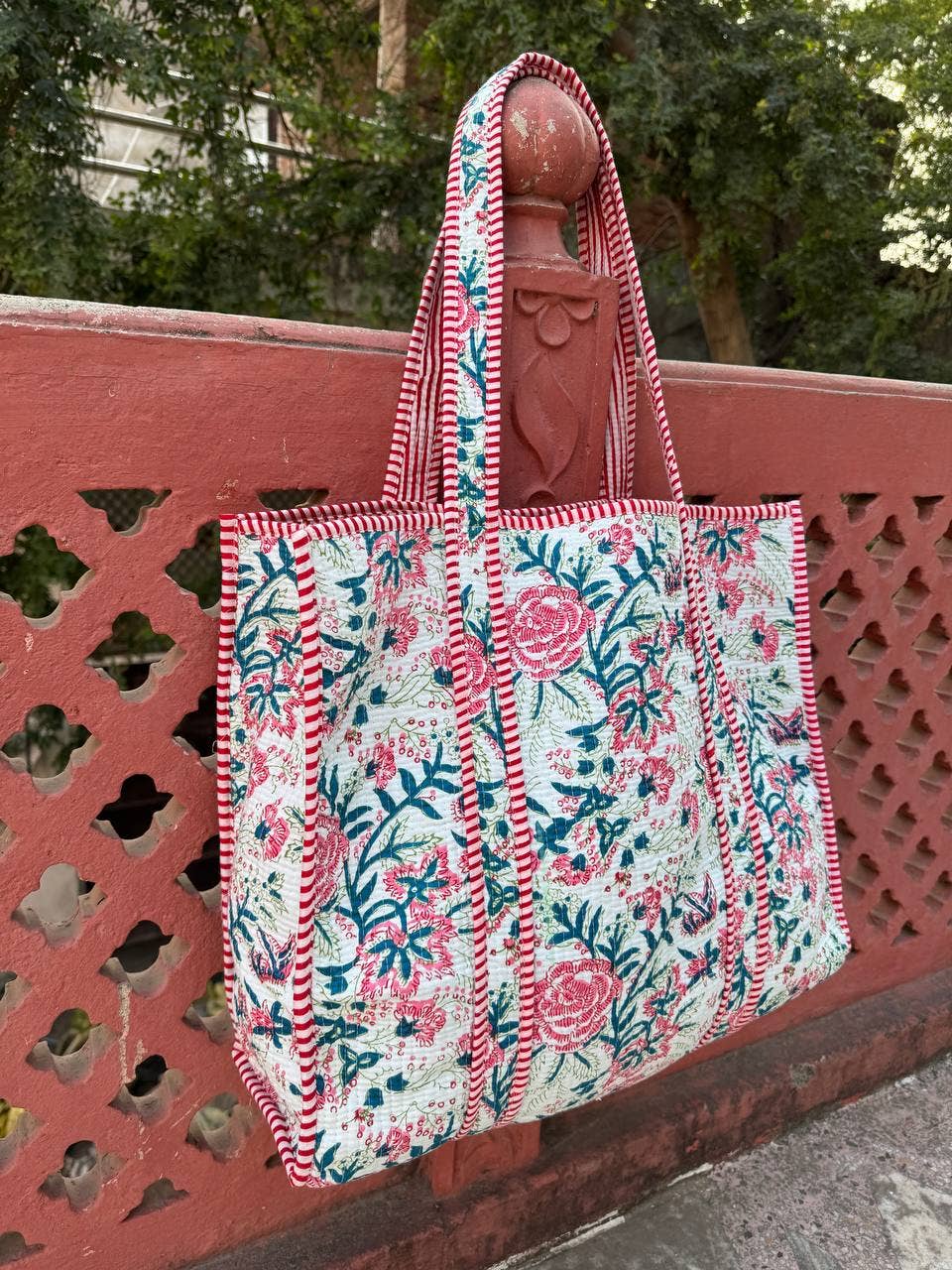 100% Cotton Floral Print Bag Women Shopping Bag Quilted Bags