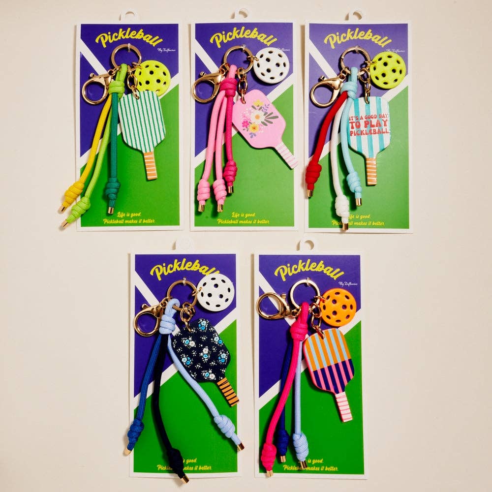 Leather Pickleball Paddle Rope Bag Charm Keychain
