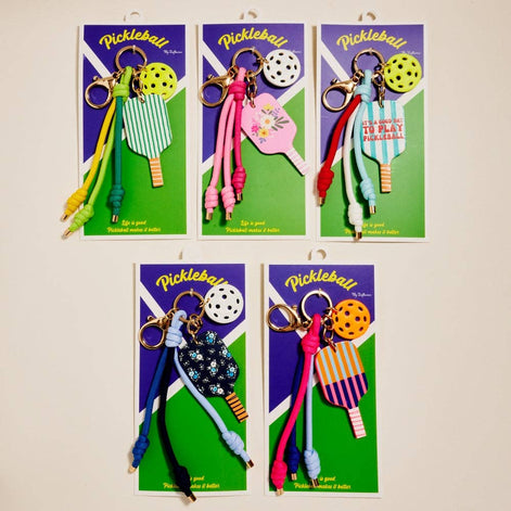 Leather Pickleball Paddle Rope Bag Charm Keychain