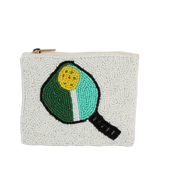 Ladies Fully Beaded Paddle Print  Coin Purse