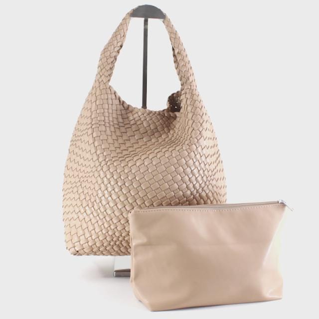 Woven Hobo Bag W/Cosmetic Pouch