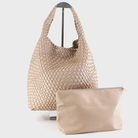 Woven Hobo Bag W/Cosmetic Pouch