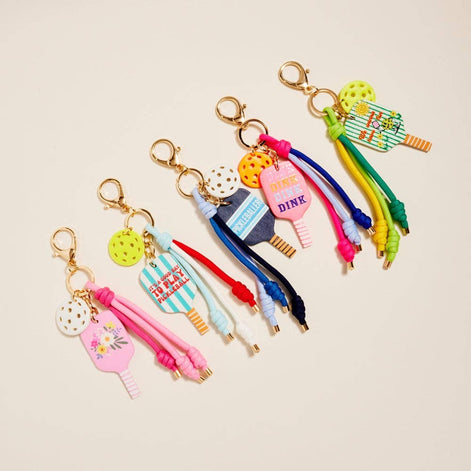 Leather Pickleball Paddle Rope Bag Charm Keychain