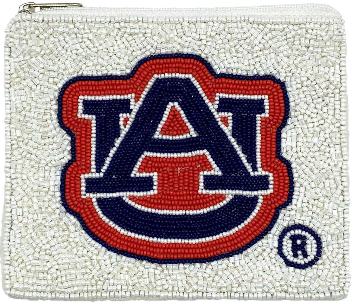 AU WHITE BEADED COIN POUCH