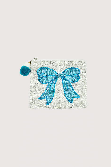Blue Bow Beaded Pouch