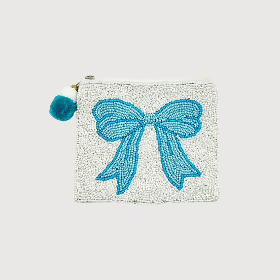 Blue Bow Beaded Pouch