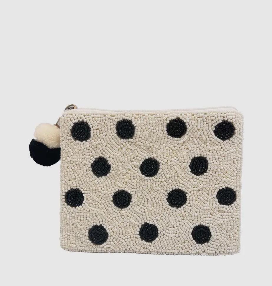 White/Black Polka Dots - Beaded Coin Purse