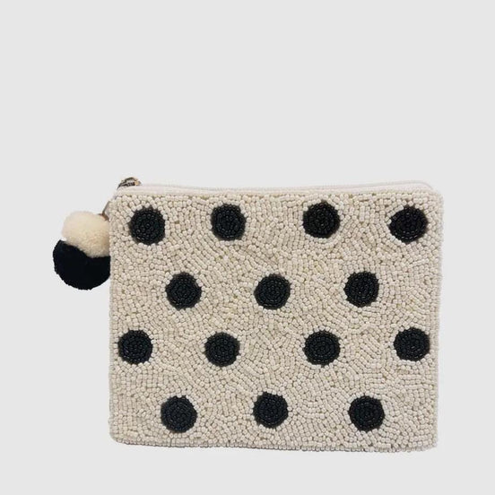 White/Black Polka Dots - Beaded Coin Purse