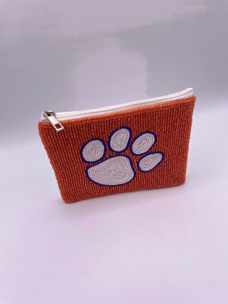 Clemson Tigers Paw Beaded Coin Purse