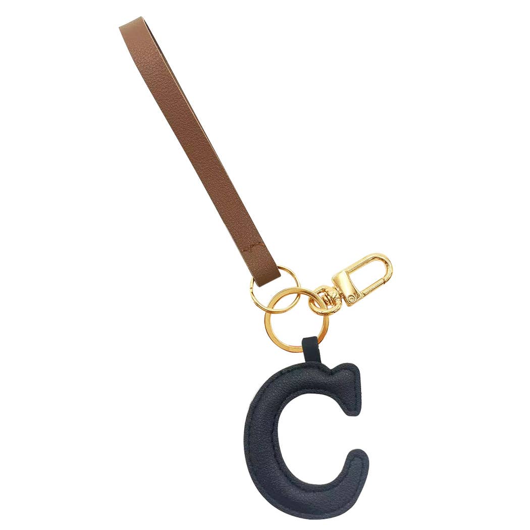 Alphabet Faux Leather Key Chain Bag Charm