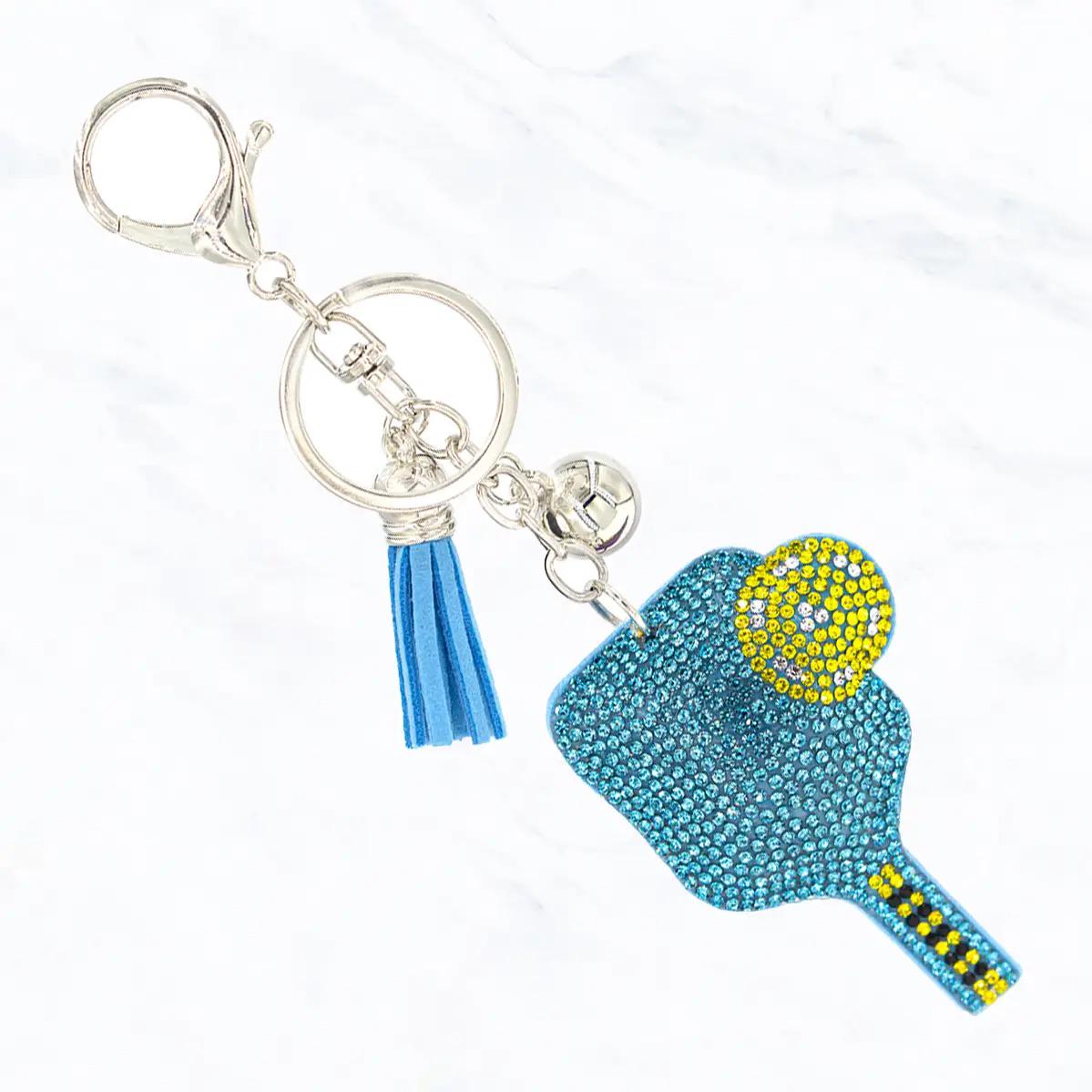 Pickleball Ball and Paddle Rhinestone Keychain