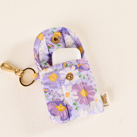 Puffy Earbud Case Keychain-Bouquet Beauty Purple